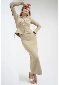 Rochie din tricot cu model 2in1 - Auriu