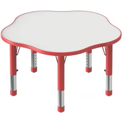 Masa pentagonala, 90 cm diametru, rosie, din plastic, reglabila, marimea 0-3 pentru gradinita
