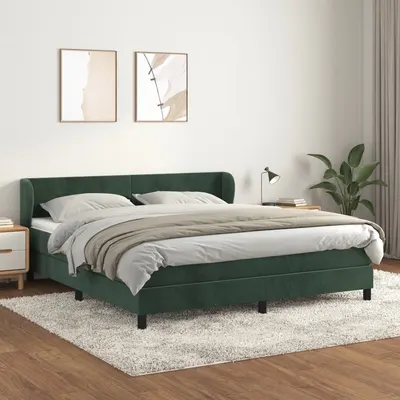 Gossi pat box spring cu saltea, verde inchis, 160x200 cm, catifea