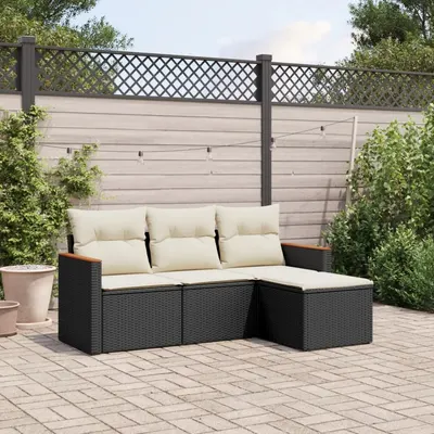 Gossi set mobilier de gradina cu perne, 4 piese, negru, poliratan