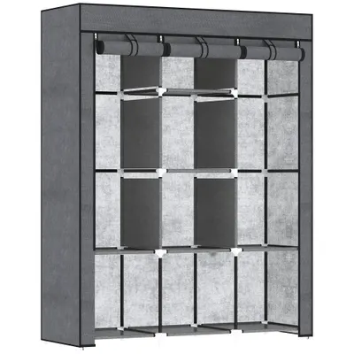 HOMCOM Dulap din Material Textil cu Bază Înălțată, 8 Rafturi și 2 Bare, 125x43x162.5 cm, Gri Închis | Aosom Romania