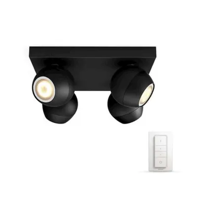 Spot aplicat Philips HUE Buckram Negru 4 becuri LED intrerupator dimabil inclus