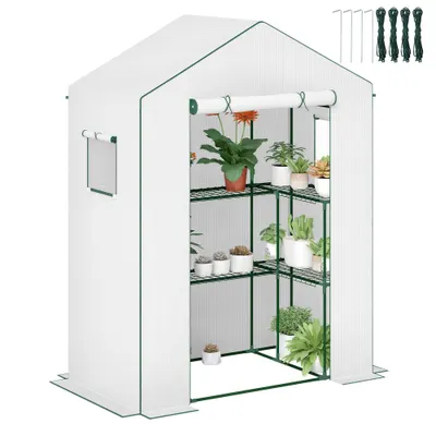 Outsunny Seră de grădină cu 1 ușă, 2 ferestre și 2 rafturi în formă de U pentru legume, plante, flori, copertină PE 140x73x190 cm | Aosom Romania