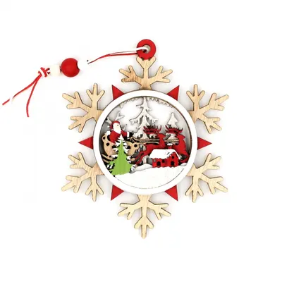 Decorațiune din lemn, multicoloră - Fulg de nea - steluță - Ajunul Crăciunului