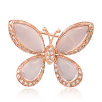 Brosa fluture din aur roz cu quartz roz marquise si pear de 13.646ct si diamante de 0.334ct