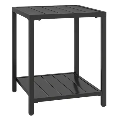Outsunny Măsuță laterală 45 x 45 cm, rezistentă la intemperii, masă de grădină cu design cu lamele, raft, picioare reglabile, suport 30 kg | Aosom Romania