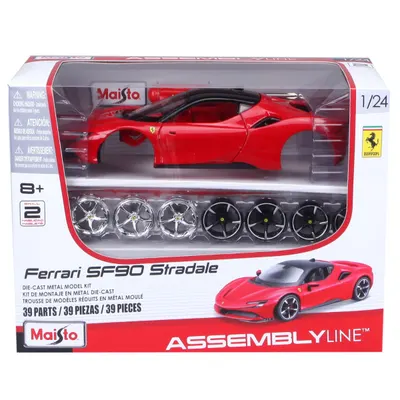 Set constructie masinuta metalica, Maisto, Ferrari SF90 Stradale, 39 piese, 1:24, Rosu