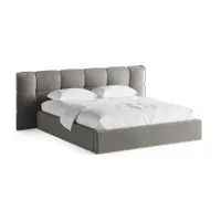 Pat matrimonial gri tapițat cu spațiu de depozitare cu somieră 200x200 cm Eric – Micadoni