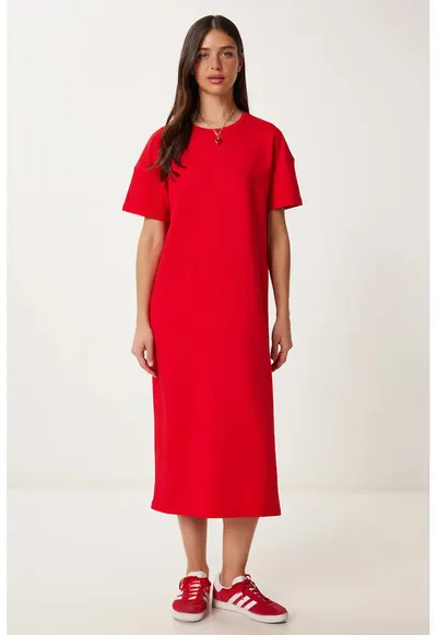 Rochie midi - Happiness Istanbul - bumbac - Rosu