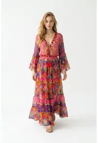 Rochie lunga din voal imprimat multicolor 6