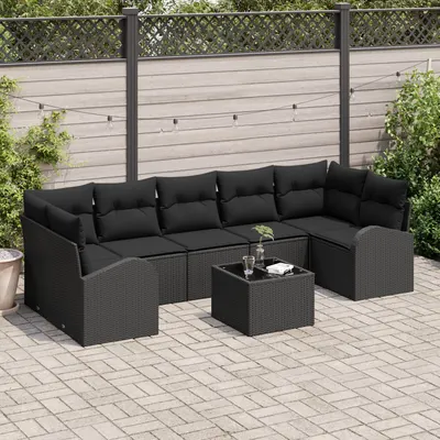 Gossi set de canapea de gradina cu 8 piese si perne, ratan polimer negru
