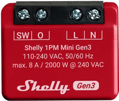 Releu inteligent Shelly - 1PM Mini Gen3, cu măsurare a puterii, roșu