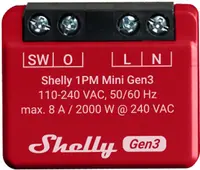 Releu inteligent Shelly - 1PM Mini Gen3, cu măsurare a puterii, roșu