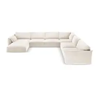 Colțar bej cu tapițerie din catifea (cu colț pe partea dreaptă, în formă de "U") Vanda – Mazzini Sofas