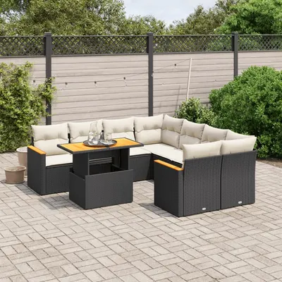 Gossi set mobilier de gradina cu perne, 9 piese, negru, poliratan