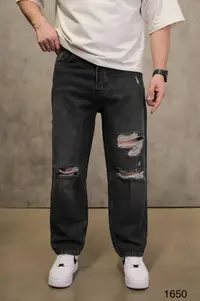 Blugi Barbati Relaxed Fit Rupti – Black Washed Streetwear (mărime: 36)