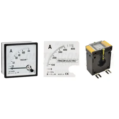 Pachet Complet Masurare Curent 200A AC: Ampermetru Analogic ACAM96-5, Scala SCALES-AC96-200 si Transformator Curent AV30200SH
