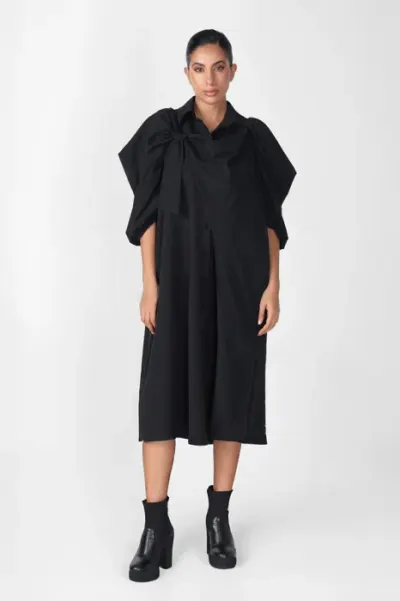 Rochie neagra oversize cu maneci bufante si ample
