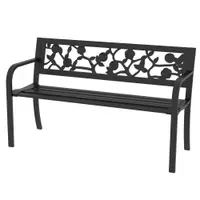 Outsunny Banca de Terasa, Canapea cu Cadru Metalic cu Spatar cu Model Floral pentru Gradina, Cotiere, pentru Gradina, Veranda, Negru