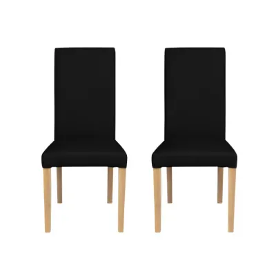 Set 2 scaune living TEO, picioare lemn natur, piele ecologica negru, 46x60x98 cm
