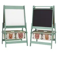 Tablă pentru copii 3 în 1 AIYAPLAY cu 2 containere, șevalet de artă din lemn pentru copii 3-8 ani, 54x46,5x93cm, de culoare verde | Aosom Romania