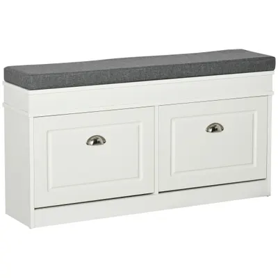 Banchetă-Pantofar HOMCOM din Lemn cu Spațiu de Depozitare, 104x24x55 cm, Design Modern, Alb | Aosom Romania