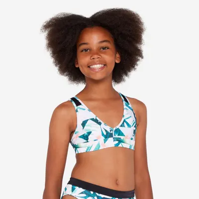 Sutien de baie surf formă triunghiulară Lily Imprimeu floral Alb Fete