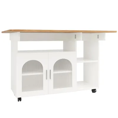 Insulă de bucătărie modernă, Alb+Culoare naturală | Aosom Romania