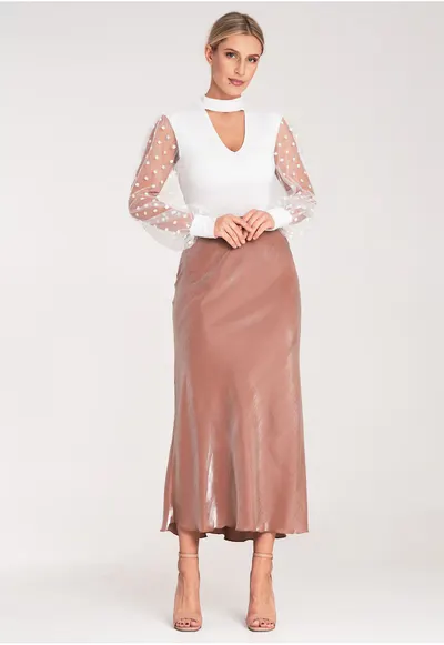 Fusta midi bej - viscoza - elastica - versatila