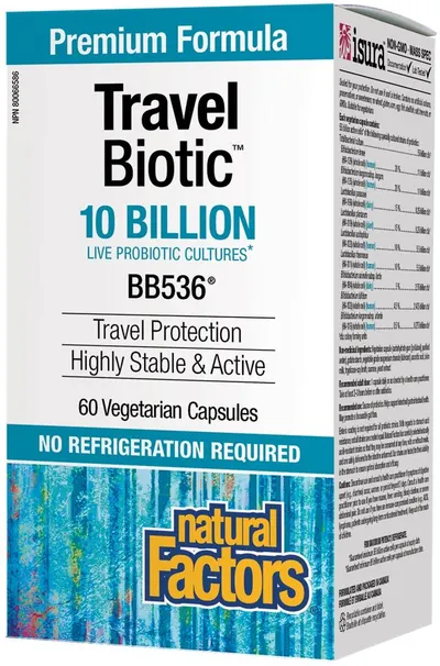 Travel Biotic 10 Billion Live Probiotic Cultures, 60 vege capsule, Natural Factors