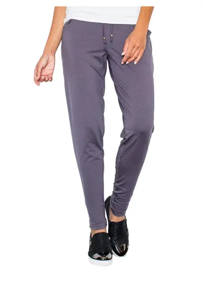 Pantaloni dama M280 - gri - legati in talie - elastici - din viscoza/elastan