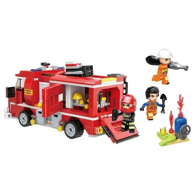 Set de constructie Qman Camion de Pompieri cu Tun de Apa 370 piese