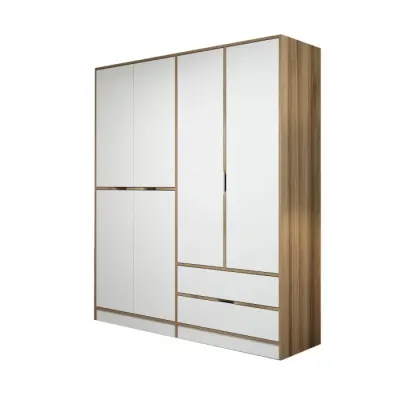 Dulap ELINA, 6 usi, 2 sertare, alb + auriu, 185x52x208 cm