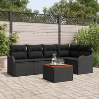 Set de canapea pentru gradina Gossi cu perne din ratan poly negru si acacia, canapea pentru gradina Gossi cu 2 locuri si spatiu de stocare & perne din ratan poly negru