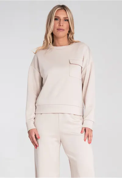 Hanorac elegant de dama fara gluga - Hanorac cu buzunar - Bej M1202 marimea S/M