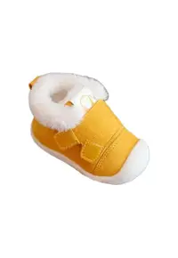 Pantofi Imblaniti - Model Snow - Piele intoarsa - Velcro - Galben mustar