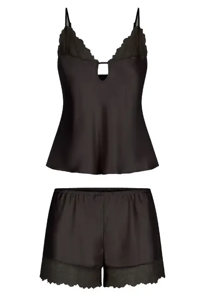 Pijama fara maneci - cu insertii de dantela - Negru