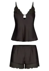 Pijama fara maneci - cu insertii de dantela - Negru