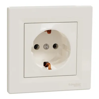 Asfora, Priza simpla 2P+E, 16A, crem