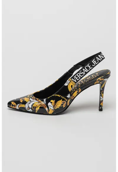 Pantofi slingback din piele ecologica cu model si toc stiletto - Auriu/Negru