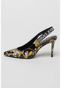Pantofi slingback din piele ecologica cu model si toc stiletto - Auriu/Negru