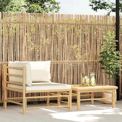 vidaXL Set mobilier de grădină, 2 piese, perne alb crem, bambus