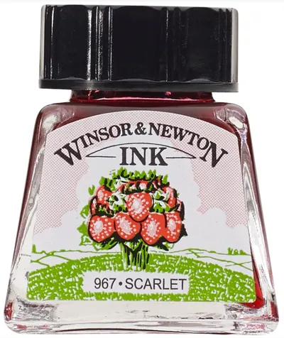 Cerneală de caligrafie Winsor & Newton - Scarlet, 14 ml