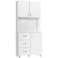 HOMCOM Bufet Modern din Lemn Alb cu 2 Dulapioare, Polite Reglabile, 1 Raft Deschis si 3 Sertare, 80x39,5x183,5cm | Aosom Romania