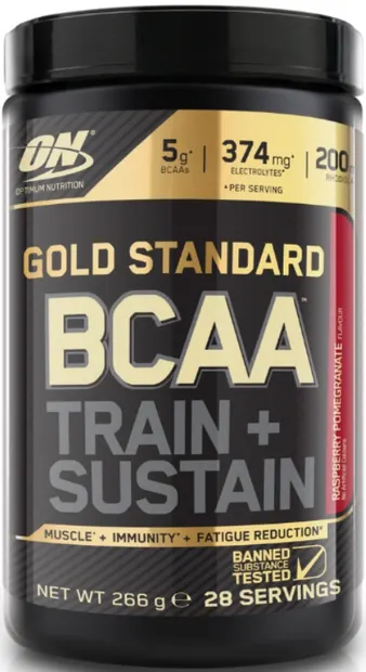 Gold Standard BCAA Train + Sustain, zmeură cu rodie, 266 g, Optimum Nutrition