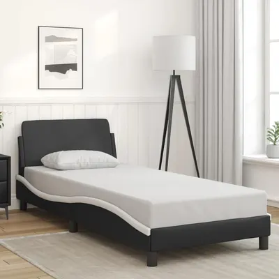 vidaXL Cadru de pat, Dover, negru și alb, 90x200 cm piele ecologică