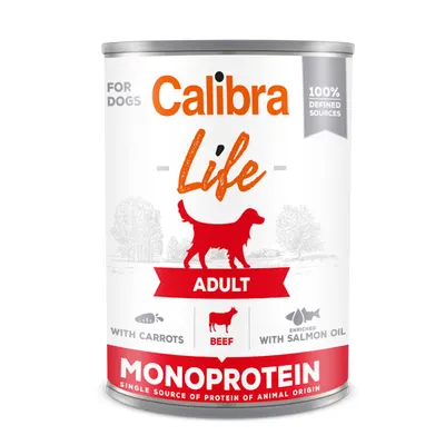 Calibra Dog Life Adult, hrana umeda pentru caini adulti, cu morcovi, vita, si ulei de somon, 6 x 400 g