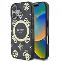 Husa MagSafe pentru Apple iPhone 16, Guess, IML 4G Peony, Neagra
