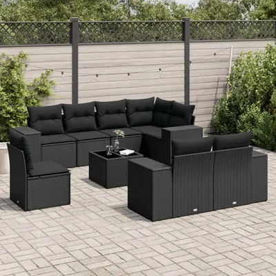 Gossi set mobilier de gradina cu perne, 9 piese, negru, poliratan