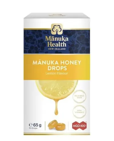 Bomboane dropsuri cu miere de Manuka MGO 400+ si Vitamina C (65g) (aroma lamaie)